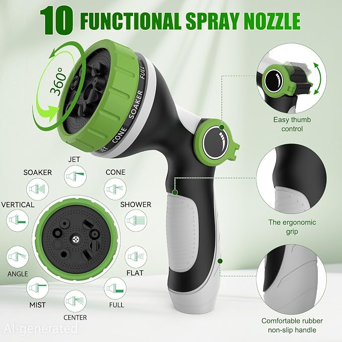 NON-EXPANDABLE Garden Hose 25ft x5/8'', Heavy Duty Flexible Water Hose with 10-Function Sprayer, Lightweight, Leak Proof, Durable Fabric Skin, Pressure Resistant for Yard, Outdoor