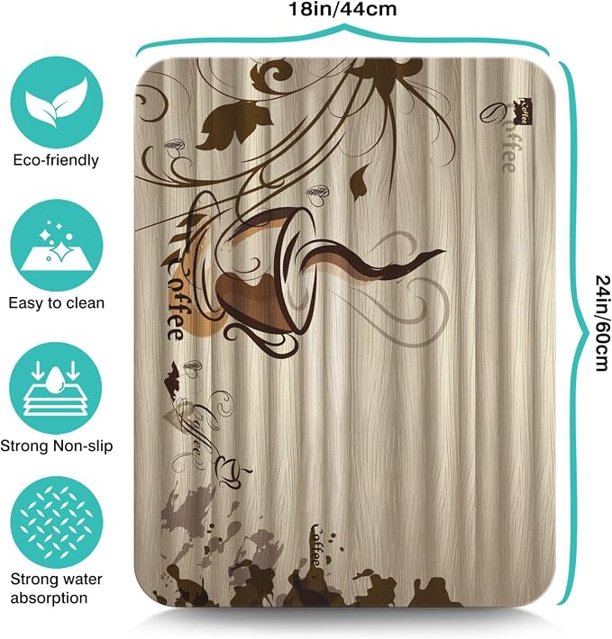 Coffee Bar Mat Accessories for Countertop - Super Absorbent Anti-Slip Silicone Flower Dish Drying Mats for Kitchen Counter - Draining Pad Decor Gift Fit Maker Pot Espresso Machine 24inx18in