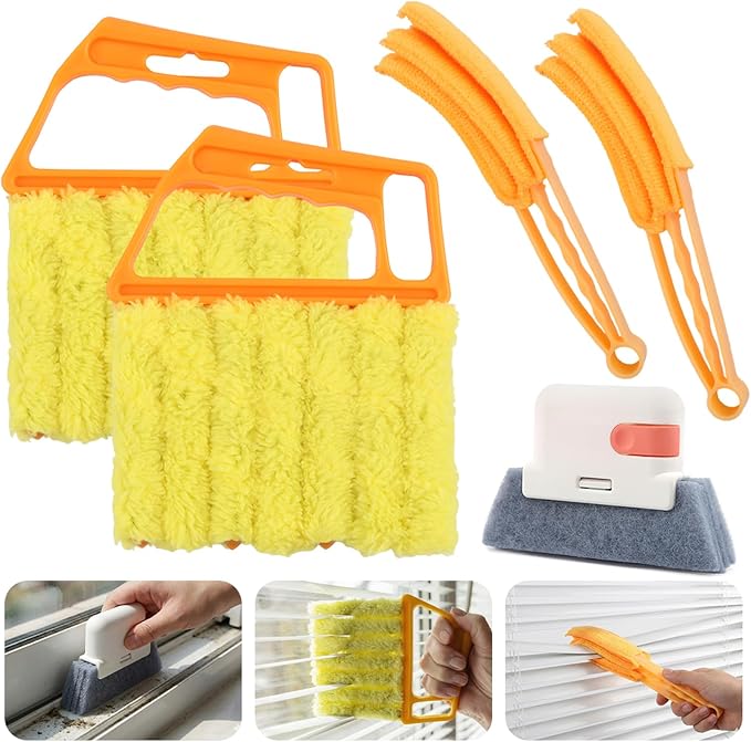 5 Pack Window Blind Cleaner Kit, Washable Microfiber Blind Cleaning Tool with Air Vent Cleaner, Window Track Cleaning Brush, Dust Cleaner for Window Blinds, Air Vents, Tracks & Fans