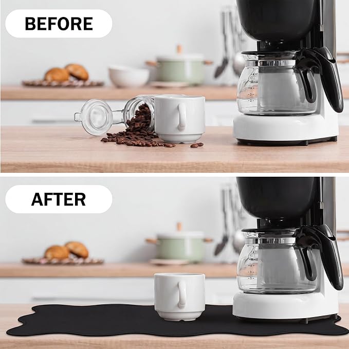Nuanchu Black Scalloped Dish Drying Mat for Kitchen Counter, Waterproof Easy Clean Non-slip Coffee Bar Station Accessories, Trendy Cute Aesthetic Modern Drainer Kitchen Drying Mat, 12" x 19"