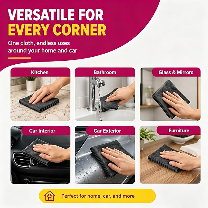 Magic Cleaning Cloth 5-Pack for Stainless Steel, Windows,Glass (15 Cloths) | 7.87 × 11.81 inches, Thick Microfiber, Reusable