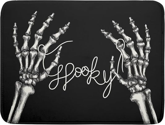Halloween Dish Drying Mat for Kitchen Counter Spooky Skeleton Festival Microfiber Absorbent Dish Draining Reusable Washable Foldable Extra Large 18"x24"