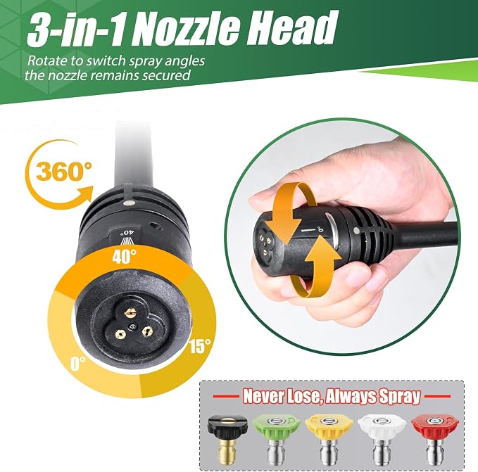 Pressure Washer Gun Wand & 3-in-1 Adjustable Nozzle, M22-14mm | Compatible with Ryobi, Powerstroke, Greenworks, Husky, Raptor Blast, Electric Power Washer