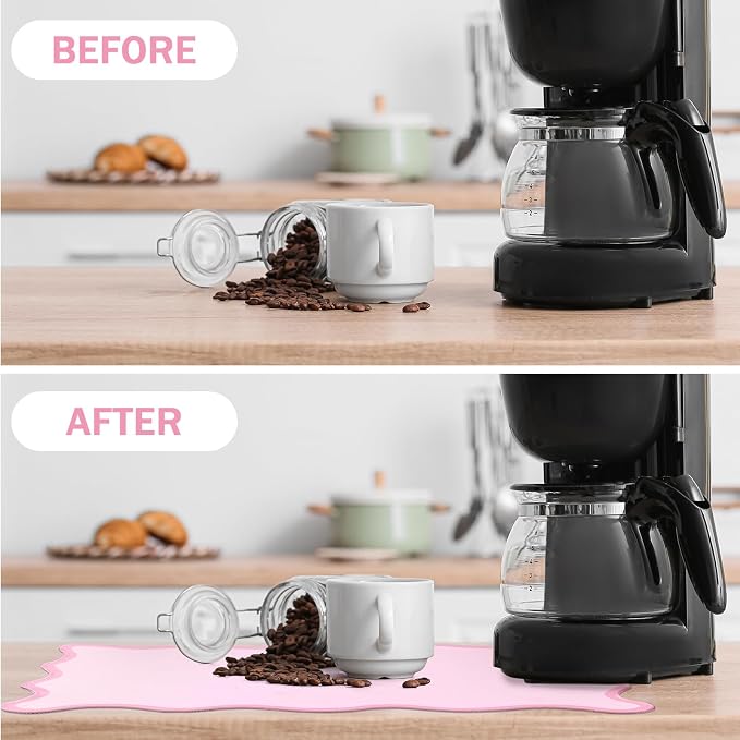 Nuanchu Pink Scalloped Coffee Mat 12" x 19" Coffee Bar Accessories Cute Dish Drying Mat for Kitchen Counter Aesthetic Waterproof Coquette Drainer Pad