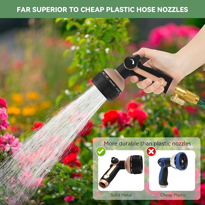 Garden Hose Nozzle Heavy Duty,Metal Water Hose Nozzle with 10 Adjustable Spray Patterns, High Pressure Hose Sprayer Nozzle Thumb Control On Off Valve for Lawn & Plant Watering, Car & Pet Washing