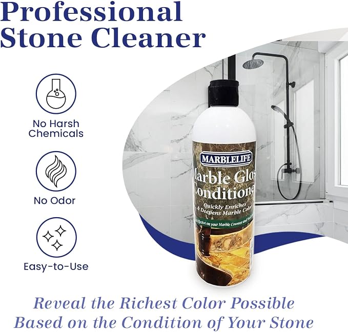 Marblelife Marble Gloss Conditioner, Used For Heavy Duty Countertop, Table, Bar, and Vanity Surfaces, Easy To Use Marble Conditioner Helps Rejuvenate and Revive Surfaces, 16oz