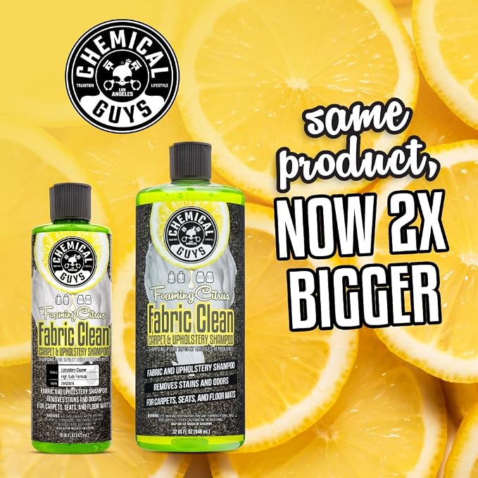 Chemical Guys, Foaming Citrus Fabric & Carpet Cleaner, Seats & Mats, 32 oz | High-foam cleaner lifts coffee, soda and food stains and odors from seats, carpet and floor mats, citrus scent