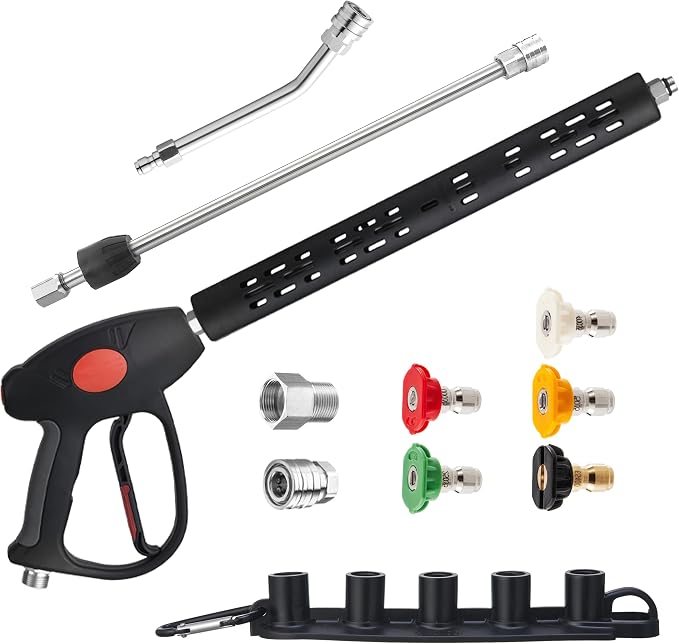 M MINGLE Replacement Pressure Washer Gun with Extension Wand, 30 Degree Curved Rod, M22 15mm or M22 14mm Fitting, 5 Nozzle Tips, 4000 PSI