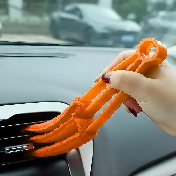 4 PCS Blind Cleaner Duster Tool, 7 Finger Handheld Window Shutters Duster with 3 Arm Cleaner Brush, Washable Mini Blinds Dust Cleaning Tools for Car Air Conditioner Vent