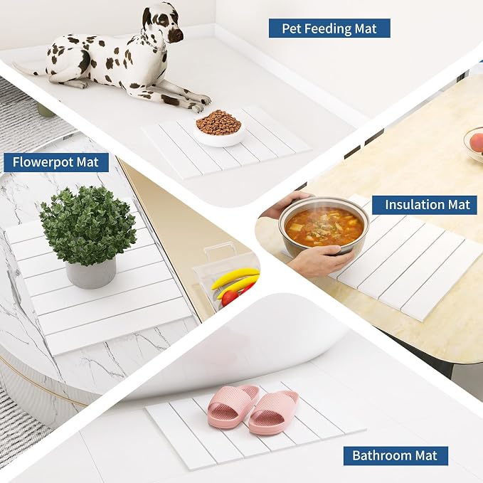 Hopegiver Stone Drying Mat for Kitchen Counter, 16" x 12" Quick Dry Diatomaceous Earth Dish Drying Mat, Super Absorbent, Non-Slip & Foldable, Modern White Countertop Mat (White,16''x12'')