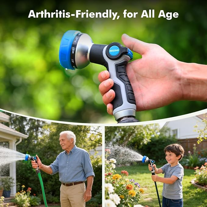 RESTMO 10-in-1 Water Hose Nozzle, Garden Hose Sprayer for Outdoor | 10 Spray Patterns, Lightweight, Thumb Control for Flow Adjustment, Ideal for Watering Plants & Lawns, Cars & Pets, Blue