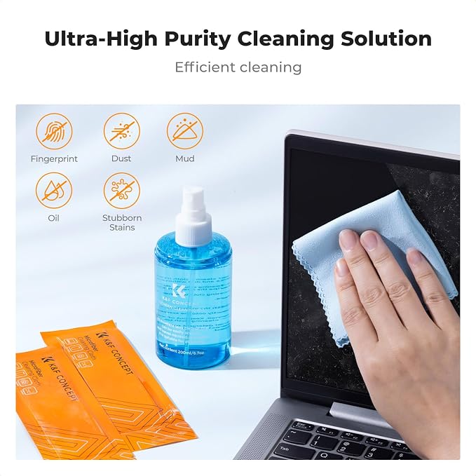 K&F CONCEPT 200ML Screen Cleaner Spray, with 2 Microfiber Cleaning Cloth | Double-Sided Velvet Cleaning Cloth,High-Efficiency Cleaning,Safe Formula Cleaner,Streak-Free,for TVs Tablets Phone Laptops