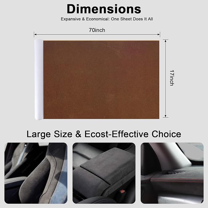 Premium Coffee Suede Fabric Wrap - 17x70 inch Suede Wrap for Car Interior - Self-Adhesive Microfiber and Synthetic Leather, Stretchable Interior Film for Car and Home Decor