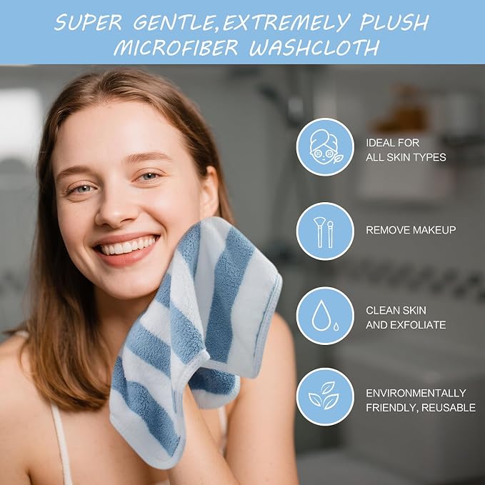 SINLAND Microfiber Facial Cloths Fast Drying Washcloth 12inch x 12inch Absorbent Face Wash Cloth Soft Makeup Remover Cloths