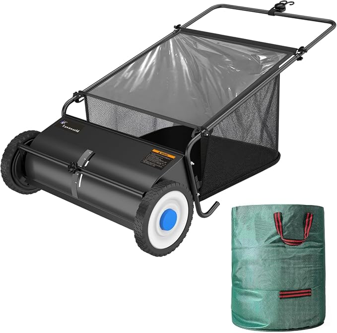 26 Inch Push Powered Garden Sweeper for Grass Clippings, Leaves & Debris – Manual Push Yard Sweeper