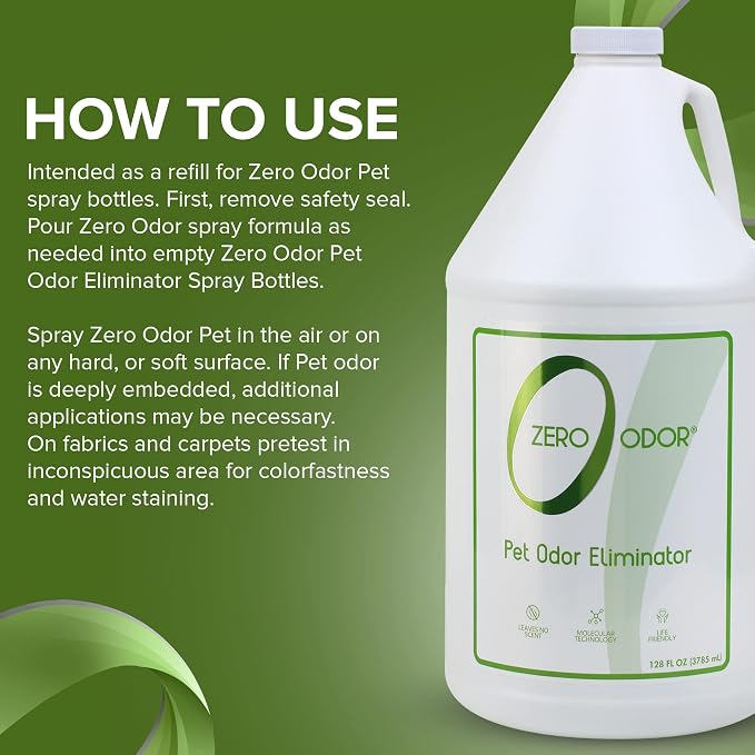 Zero Odor Pet Odor Eliminator, Air and Surface Odor Remover for Carpet, Furniture, and Pet Beds, Refill, 128 oz
