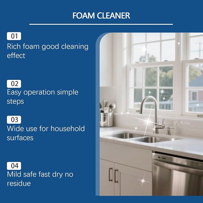 4-in-1 Multi-Enzyme Foam Cleaner, Foam No-Rinse Cleaner,Powerful & Multipurpose Car Interior Foam Cleaners for Car Interior, Kitchen Grease,Bathroom Tiles,Sofa Upholstery (1PC)