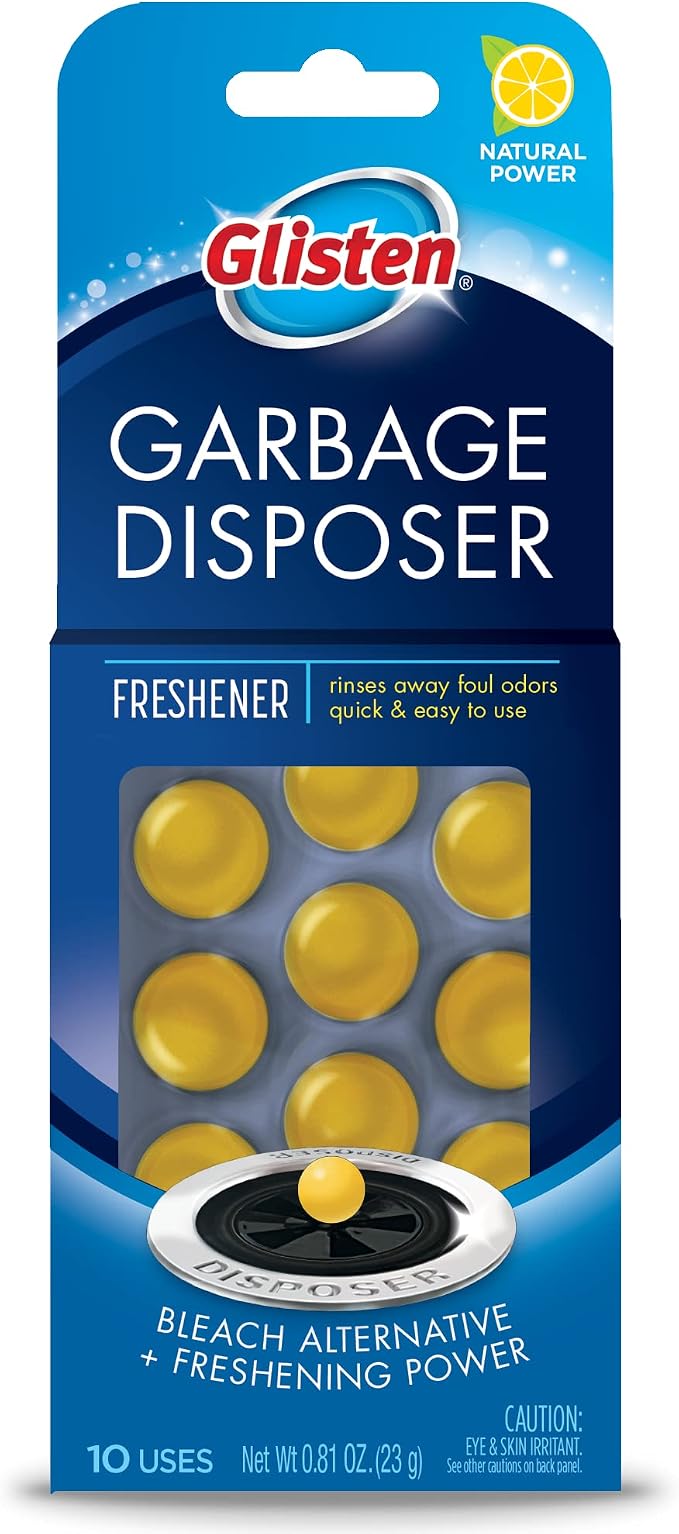 Glisten Disposer Care Freshener, Odor Eliminator, Quick & Easy-to-Use Garbage Disposal Freshener, Lemon Scent, 10 Use