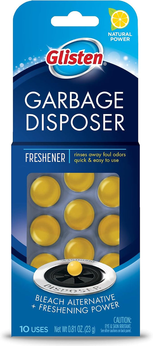 Glisten Disposer Care Freshener, Odor Eliminator, Quick & Easy-to-Use Garbage Disposal Freshener, Lemon Scent, 10 Use