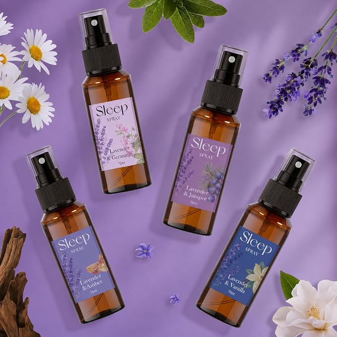 SCENTORINI Sleep Spray, 10.14 oz Calming Lavender Spray for Sleep | Lavender Essential Oil, 4 Pack Relaxing Aromatherapy Pillow Mist for Bedding Fabric, Liners, Sheets, Room Spray Air Freshener