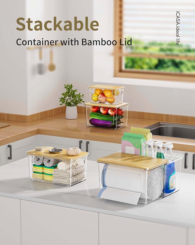 iCASA 3 in 1 Trash Bag Dispenser Holder Kitchen Under Sink Organizer | Garbage Bag Dispenser for 13/30/33 Gallon Bags, Clear Plastic Bins for Pantry, Laundry Room Organization and Storage
