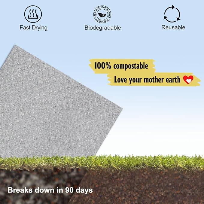 MoLKENE Swedish Dishcloths for Kitchen | 10 Pack Absorbent Cellulose Sponge Cloths Washable | Non-Scratch Reusable Paper Towels Quick Drying Cleaning Rag - Grey