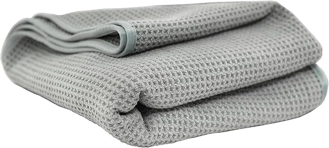 Chemical Guys Waffle Weave Gray Matter Microfiber Drying Towel - 25" x 36",Premium Blend Microfiber Towel with Soft-Banded Edging for Scratch-Free Car Drying,Ultra Absorbent,(Pack of 12)