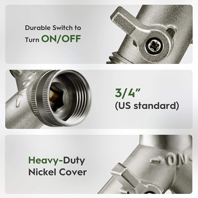 Garden Hose Nozzle & Nickel Plated Solid Brass Hose Splitter Combo, Heavy Duty Metal Water Sprayer & 2 Way Y Splitter, Leak-Proof Thumb Control Nozzle for Watering, Car Washing & Pet Shower
