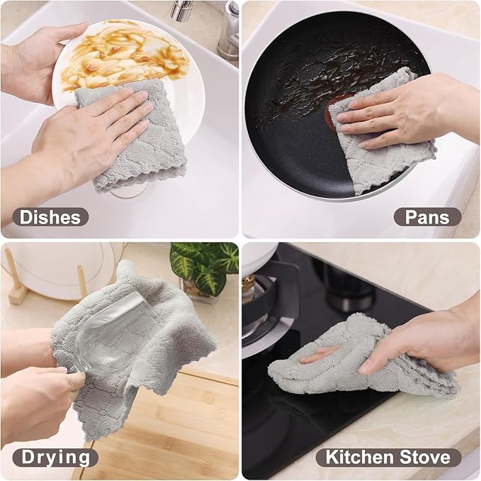 Homaxy 18 Pack Kitchen Dish Cloths (10 x 10 Inches, Grey), Super Soft and Absorbent Coral Velvet Dish Towels, Nonstick Oil Fast Drying Microfiber Cleaning Cloth, No Lint Household Dishcloths