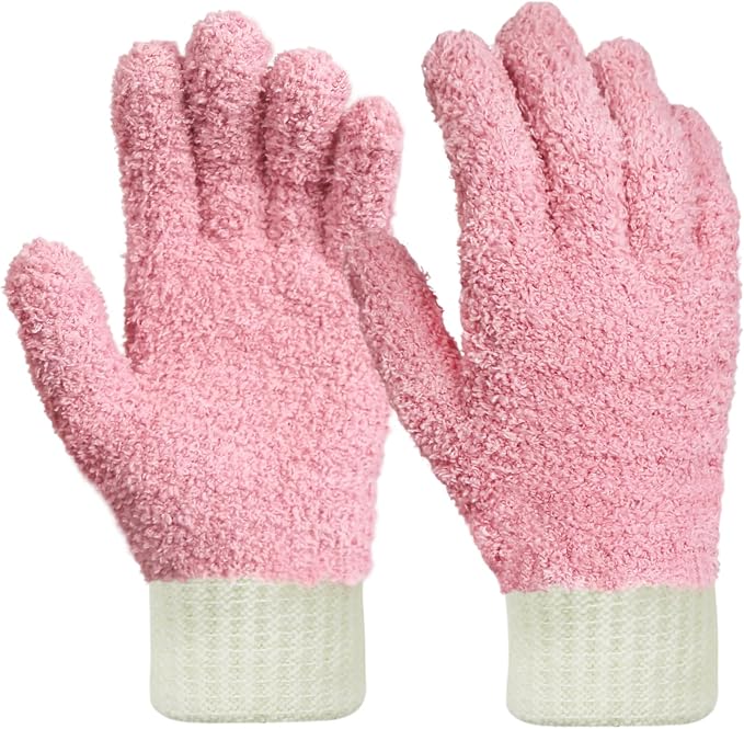 MIG4U Microfiber Dusting Gloves House Cleaning Glove for Blinds, Windows, Shutters, Furniture, and Car, Reusable Lint-Free Pink 1 Pair S/M