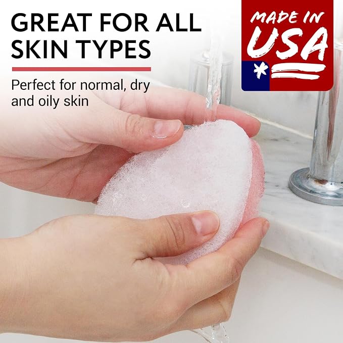 IMPRESA Facial Sponge - Daily Deep Cleansing Face Scrubber - Gentle Exfoliating Pads for Dead Skin Removal - Reusable Face Scrub Pads for Normal to Oily Skin (Peach/White, Thick)