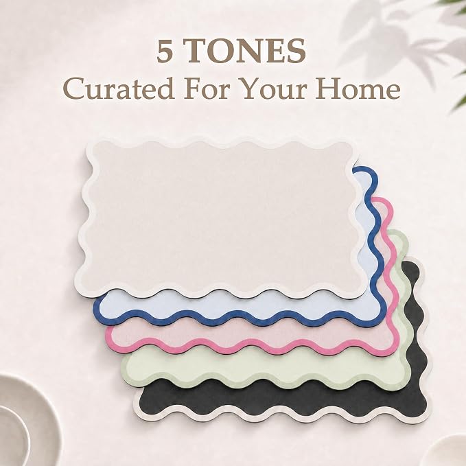 Scalloped Dish Drying Mat for Kitchen Counter, Absorbent Easy Clean Non-slip Coffee Bar Station Accessories, Trendy Cute Aesthetic Modern Drainer Kitchen Drying Mat, Beige 12" x 19"