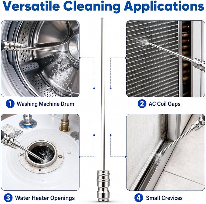 High Pressure Washer Nozzle Kit For Washing, Stainless Steel Flush Wand Extension Spray Tips, Quick-Connect For Ac Coil, Washing Machine, Water Heater And Appliance Cleaning