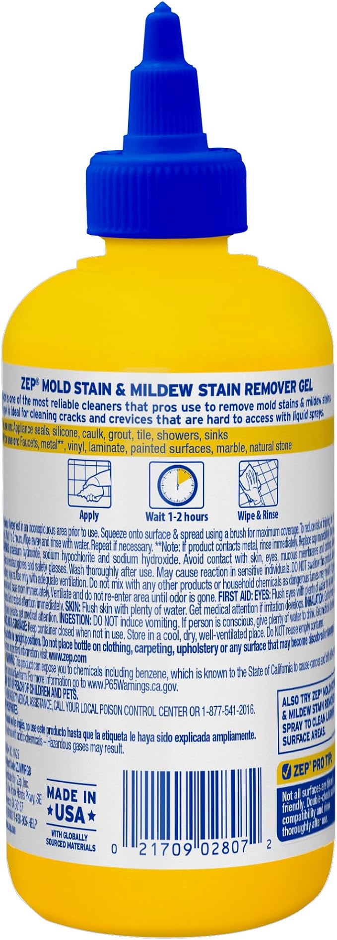 Zep Mold Stain & Mildew Stain Remover, Thick Gel - 8oz (Case of 12) | Cleans tough mold and mildew stains with a thick gel that clings to vertical surfaces for maximum coverage.