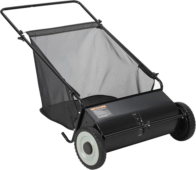 Garvee 21 Inch Push Lawn Sweeper, 3.5 Cu. Ft. Hopper Capacity Grass Sweeper, Manual Push Yard Sweeper with Height Adjustment & 4 Fast Spinning Brushes for Grass Clippings, Leaves & Debris, Black | Manual Push Yard Sweeper with Height Adjustment & 4 Fas...