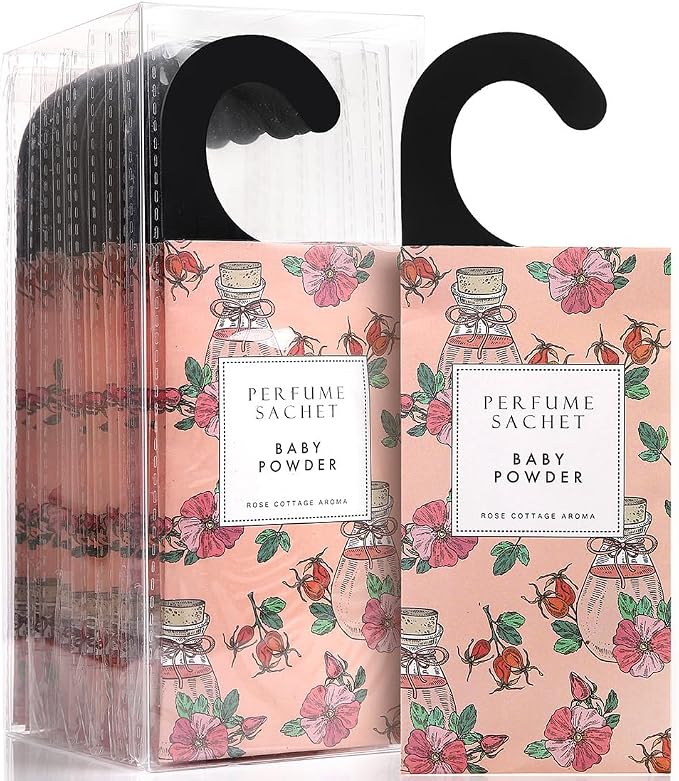 Large 12 Packs Baby Powder Hanging Scented Sachets Long-Lasting Closet Deodorizer Air Freshener Fabric Refresher Odor Eliminator for Drawer Home Fragrance Gift Set