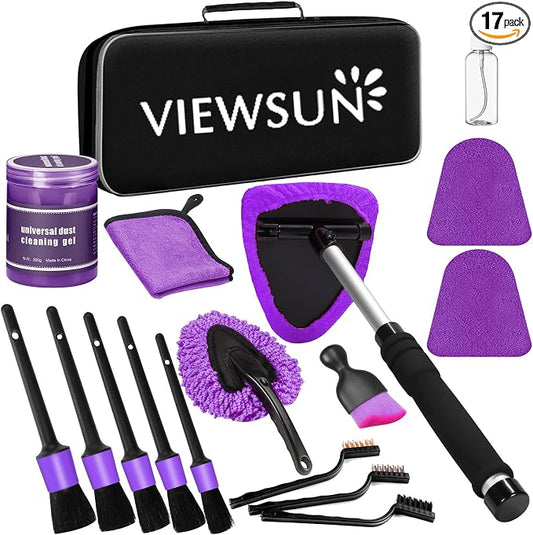 Windshield Cleaner Tool, 17Pcs Purple Car Interior Cleaning Kit, Detailing Kit Cleaner, Detailing Brush, Cleaning Gel, Inside Cleaning Supplies Accessories for Trucks, SUVs, RVs Window
