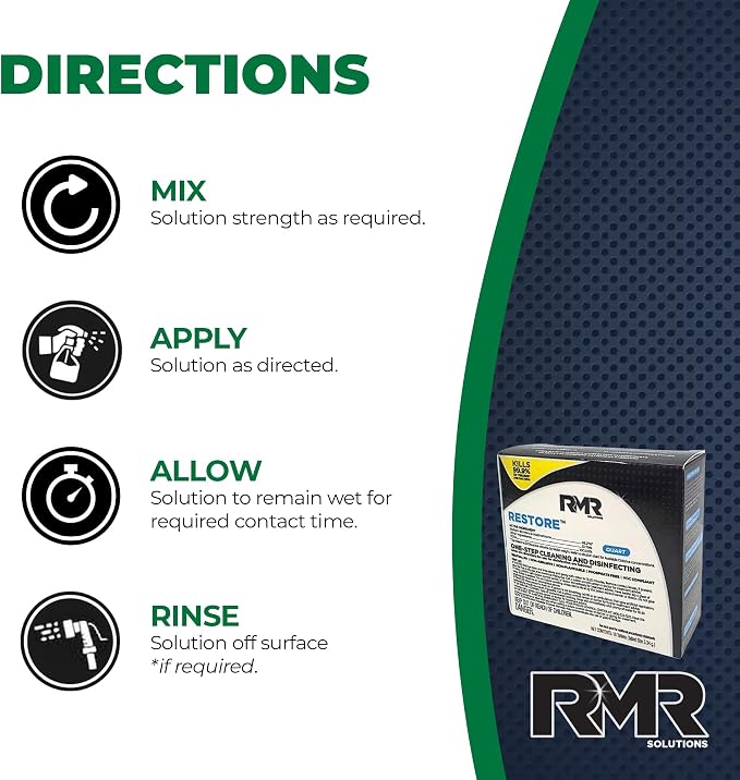 RMR Solutions RESTORE Disinfectant & Cleaner Concentrate, EPA Registered Mold Remover & Antibacterial Cleaning Solution for Kitchen, Bathroom, Floor, Home, Pet Areas, Counter, 3.34g, Makes 16 Quarts