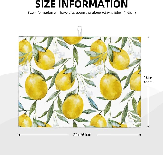 Lemon Dish Drying Mat For Kitchen Counter, Super Absorbent Microfiber Dish Drying Pad, Kitchen Gadgets For Easy Clean Multi-Use Large 18"x24"