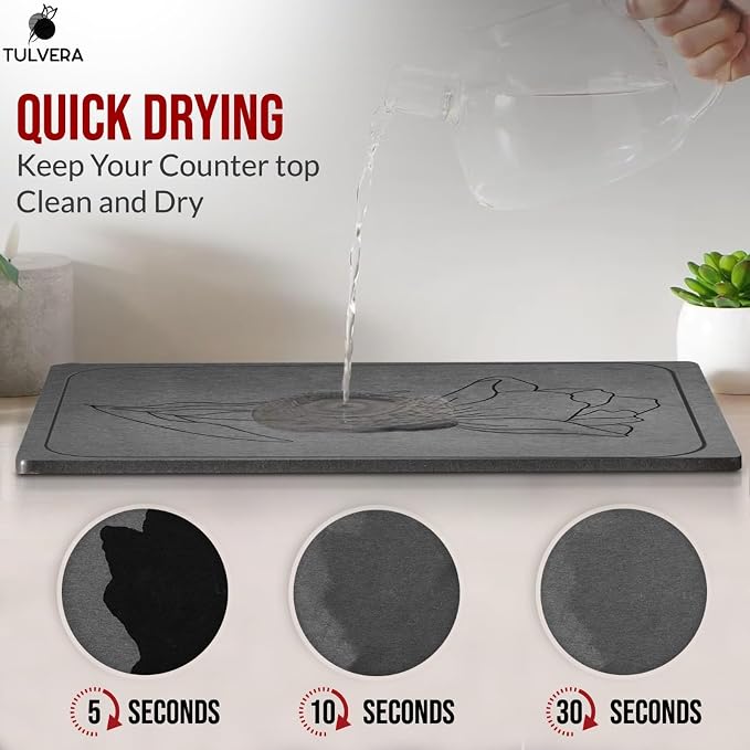 Stone Dish Drying Mat for Kitchen Counter – Diatomaceous Earth Drying Mat | Fast-Absorbing, Minimalist Design, Durable Diatomite | Non-Slip, Heat Resistant, Easy-to-Clean | USA Brand | 15.7”x11.8”