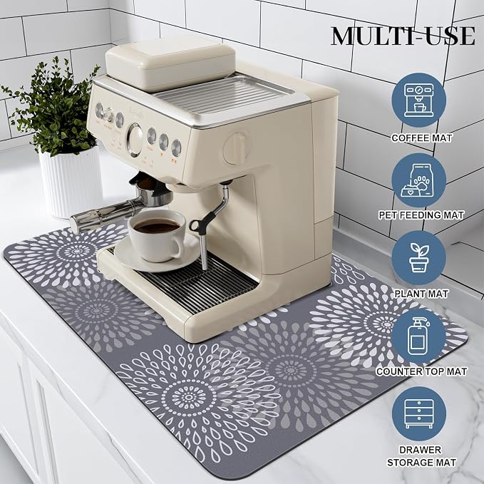 LuxStep Dish Drying Mat Super Absorbent Kitchen Counter Mat Rubber Backing Draining Mat Easy to Clean Kitchen Accessories Dish Rack Pad for Dishes, Utensils, Countertops, Sinks 16" x 24" Grey