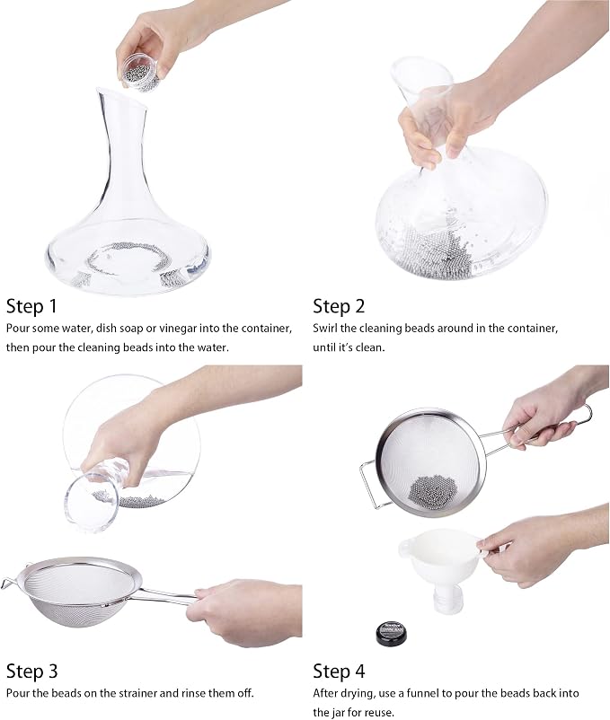 Simtive 1000 PCS Decanter Cleaning Beads, Cleaner for Wine Decanter, Carafe and Vase, 304 Stainless Steel Cleaning balls