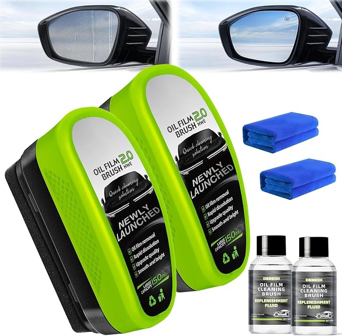 Automotive Oil Film Cleaning Brush for Car Windows, Glass Oil Film Remover for Car,2026 Upgrade 2.0 Cleaning Doard, 150ml Universal clear vision windshield cleaner ，Prevents Rain and Fog.