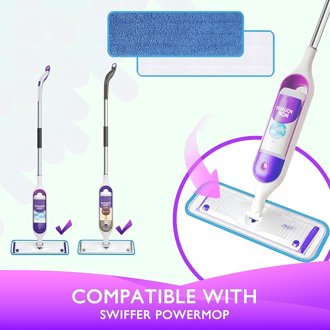 Reusable Power Mop Refill Pads for Swiffer Power Mop Starter Kit | Swifter Powermop Pads Refills - Multi-Surface & Wood Mopping Pad Refill for Floor Cleaning - Washable Microfiber Pad, 4 Pack