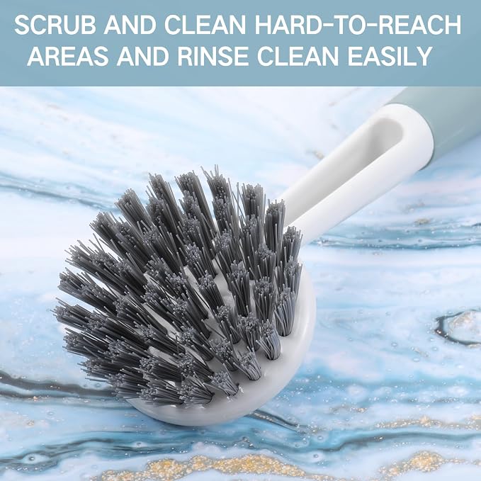 Patelai 6 Pack Kitchen Scrub Dish Brush with Long Handle Dish Scrubber with Stiff Bristles Scrub Brushes for Kitchen Dishes Washing Tools, Pots, Pans and Sink Cleaning (Celadon)