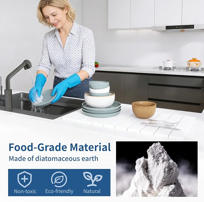 Hopegiver Stone Drying Mat for Kitchen Counter, 24" x 16" Quick Dry Diatomaceous Earth Dish Drying Mat, Super Absorbent, Non-Slip & Foldable, Modern White Countertop Mat (White,24''x16'')