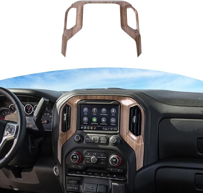 RT-TCZ for Silverado Dash Navigation Panel Trim Cover for Chevy Silverado 2019-2021 for GMC Sierra 2019-2022 Wood Grain Interior Accessories