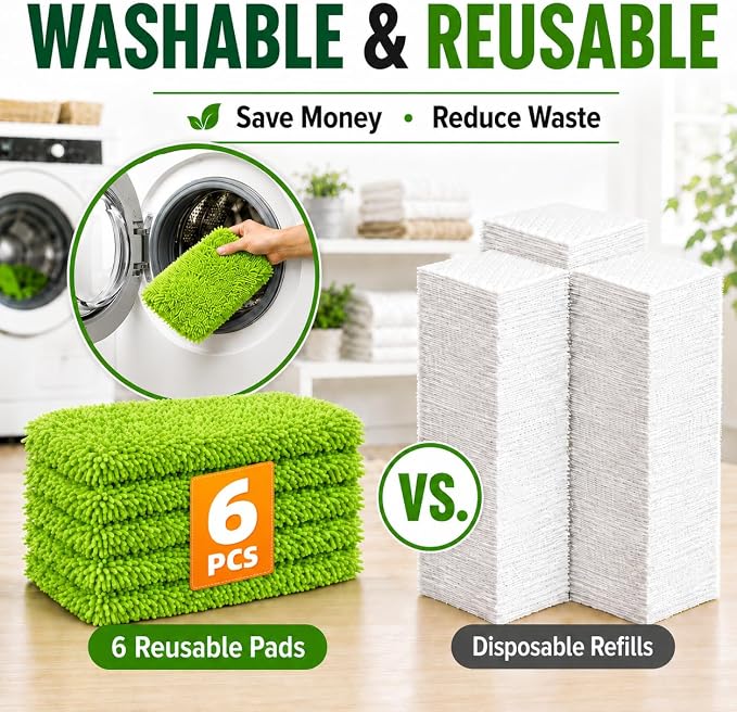 6PCS Reusable Microfiber Mop Pads Compatible with Swiffer Sweeper, Mop Replacement Wet Mopping Cloths, Washable Wet Pads Refill for Wet & Dry Surface, Hardwood Floor Cleaning