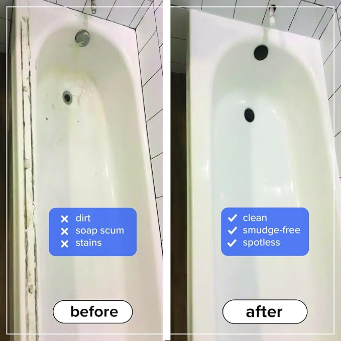 Tillbrook Fiberglass Shower Cleaner - 32 oz Fiberglass Cleaner for Bathtubs, Showers, Tile, Faucets & Bathrooms - Helps Remove Stains from Rust, Soap Scum & Hard Water - Streak-free, Non-Toxic Spray