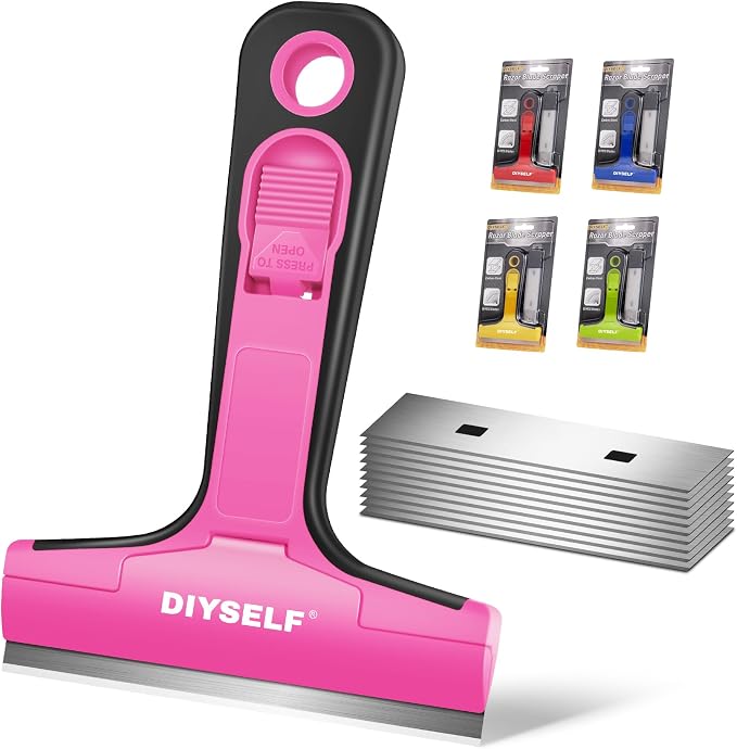 DIYSELF Window Scraper with 10 Extra 4" Razor Blades, Razor Scraper Tool | Wide Metal Blade, Paint Scraper for Glass, Windows, Decals, Adhesive, Cooktops, Ovens, Tile & Contractors & DIY Users